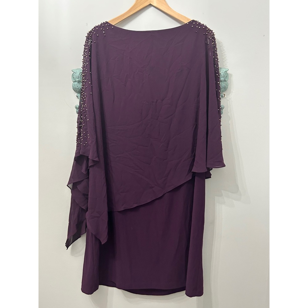 X by Xscape Purple Pearl Beaded Sleeve Tiered Chiffon Dress Plus 20W - Picture 4 of 4
